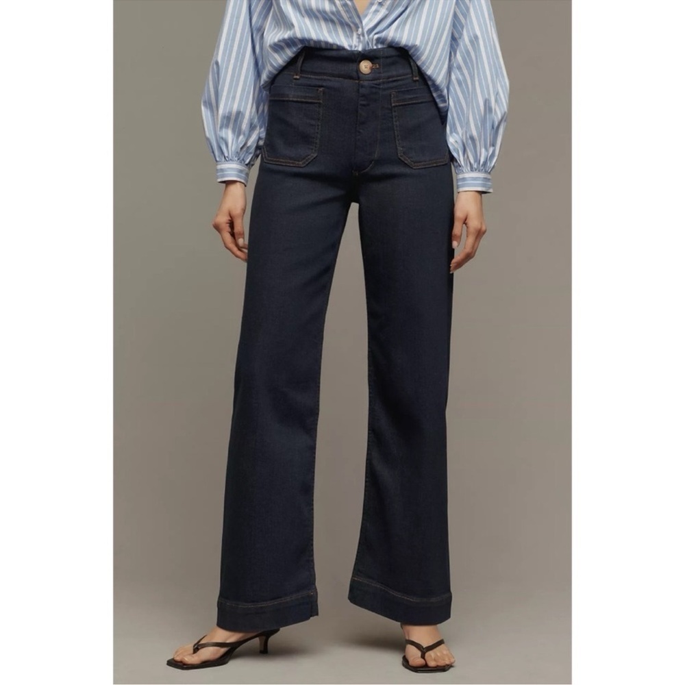 NWT Anthropologie The Colette Crop Wide-Leg Jeans Rinse Wash Dark Denim Blue 23